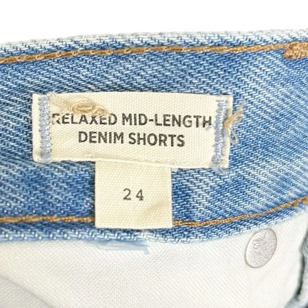 Madewell Denim Shorts Selton Wash Distressed Raw Hem Size 24